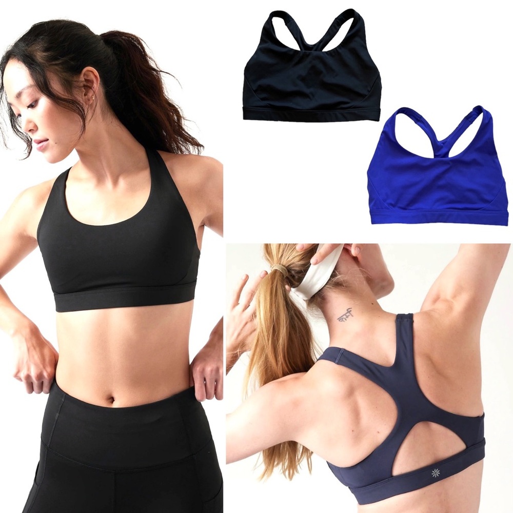 Two Athleta Ultimate Size M Sports Bra Black & Indigo